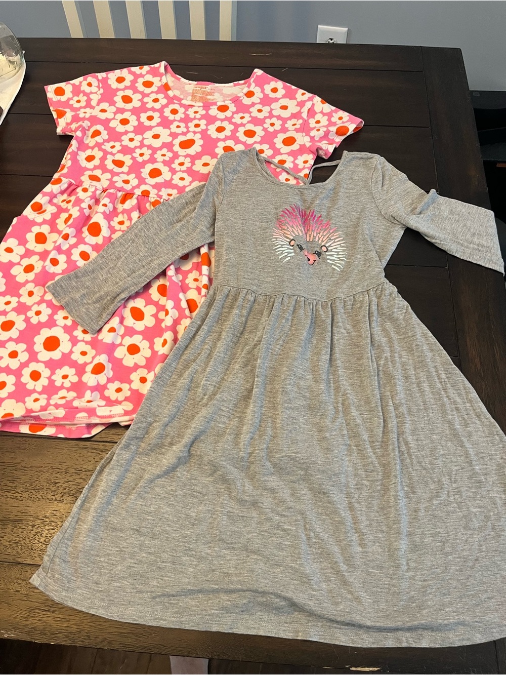 Justice Girls Pink Floral Dress & Gray Hedgehog Dress